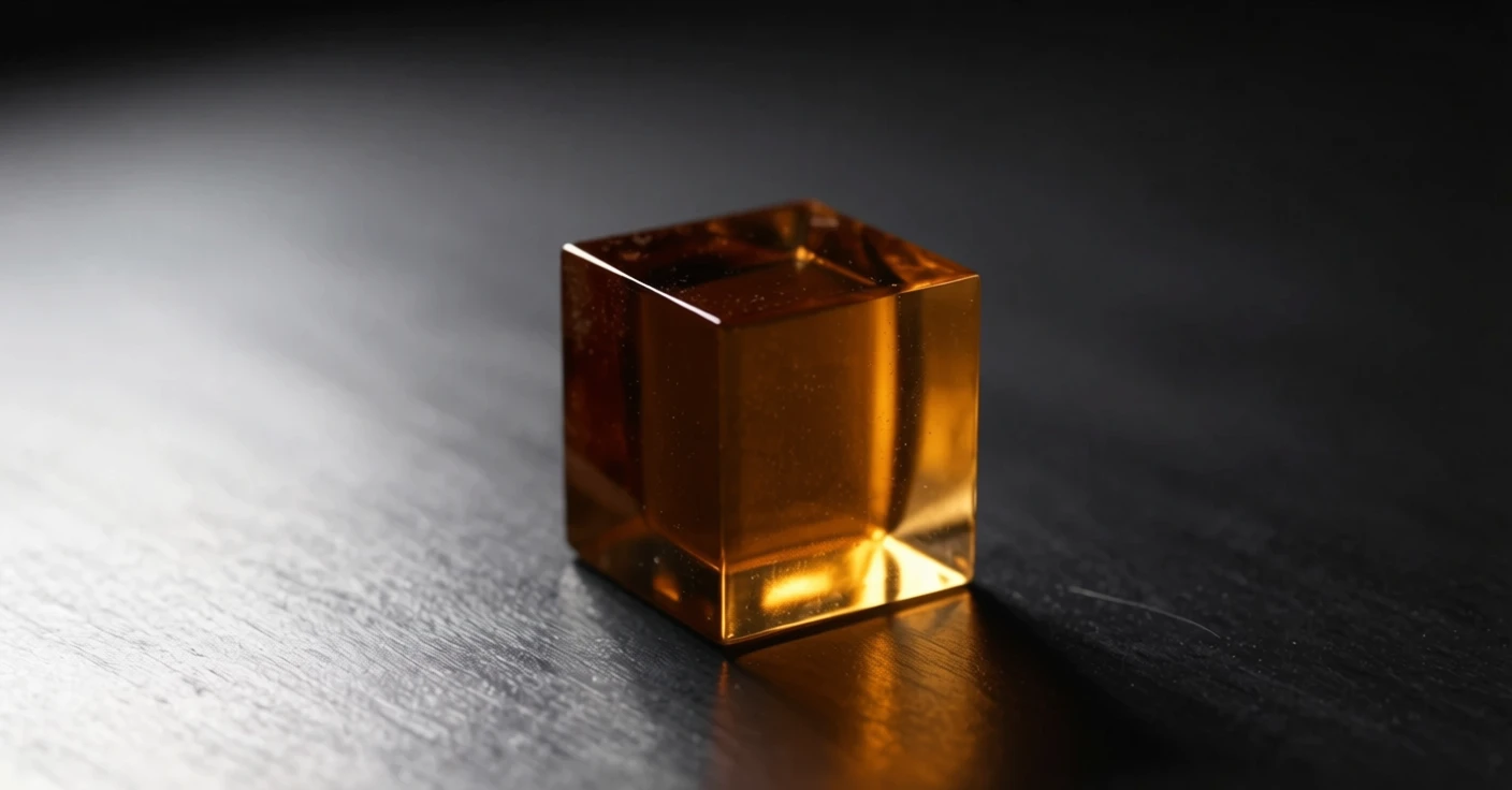 The same cube recoloured to amber, with lighting, shadow and camera angle unchanged
