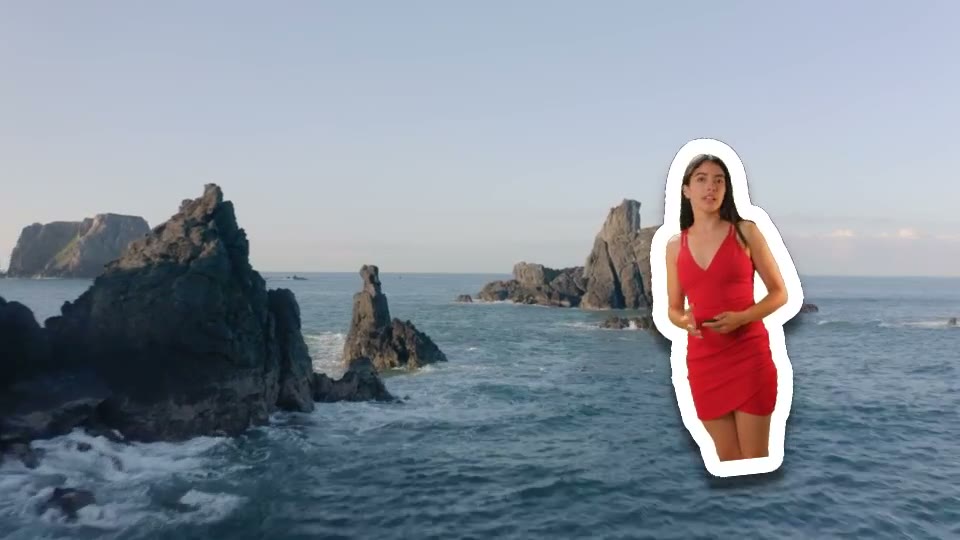 Outline: A rotating roll on green screen, over a VW bus on a causeway